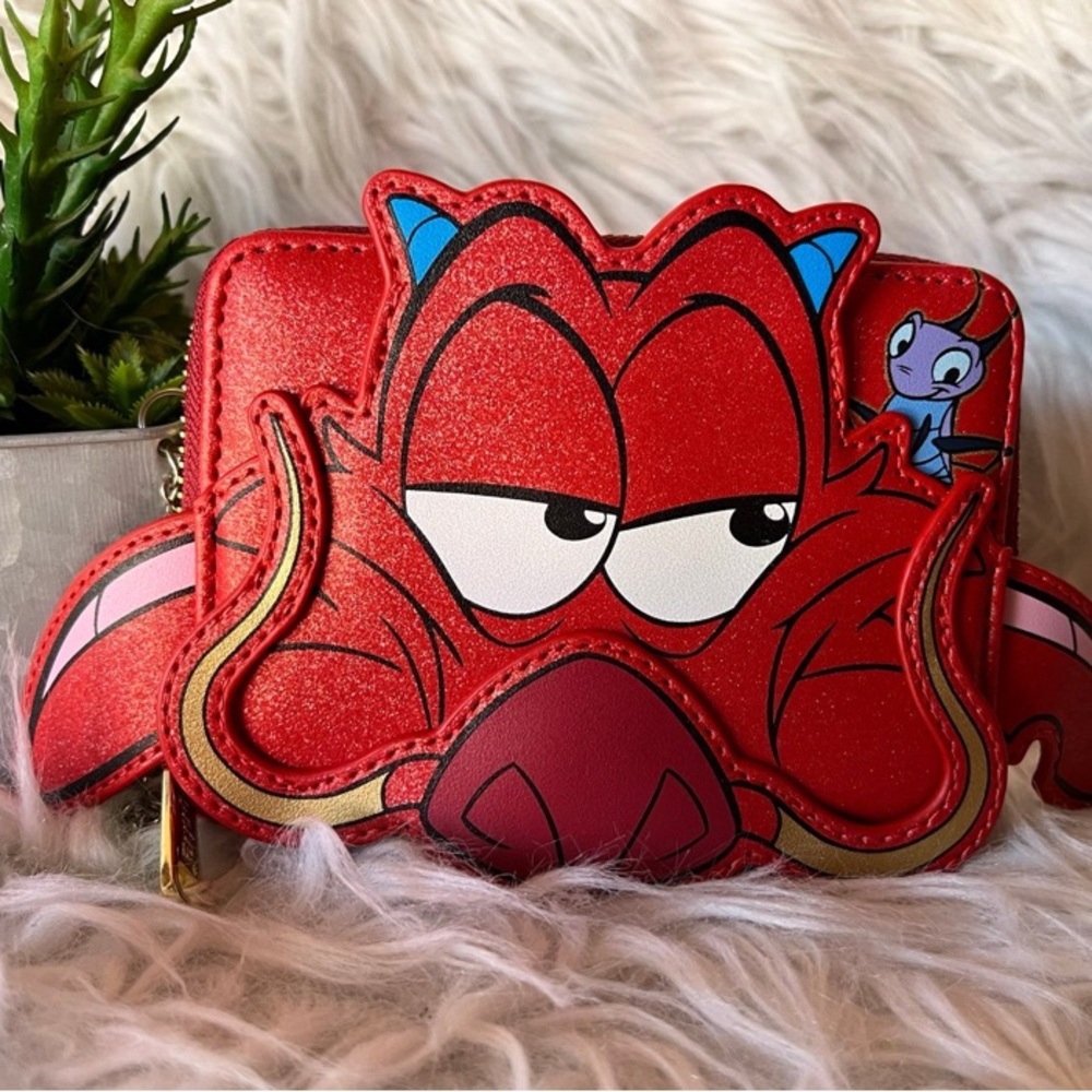 Loungefly Disney Mulan 25th Anniversary Mushu Glitter  Ziparound Wallet NEW